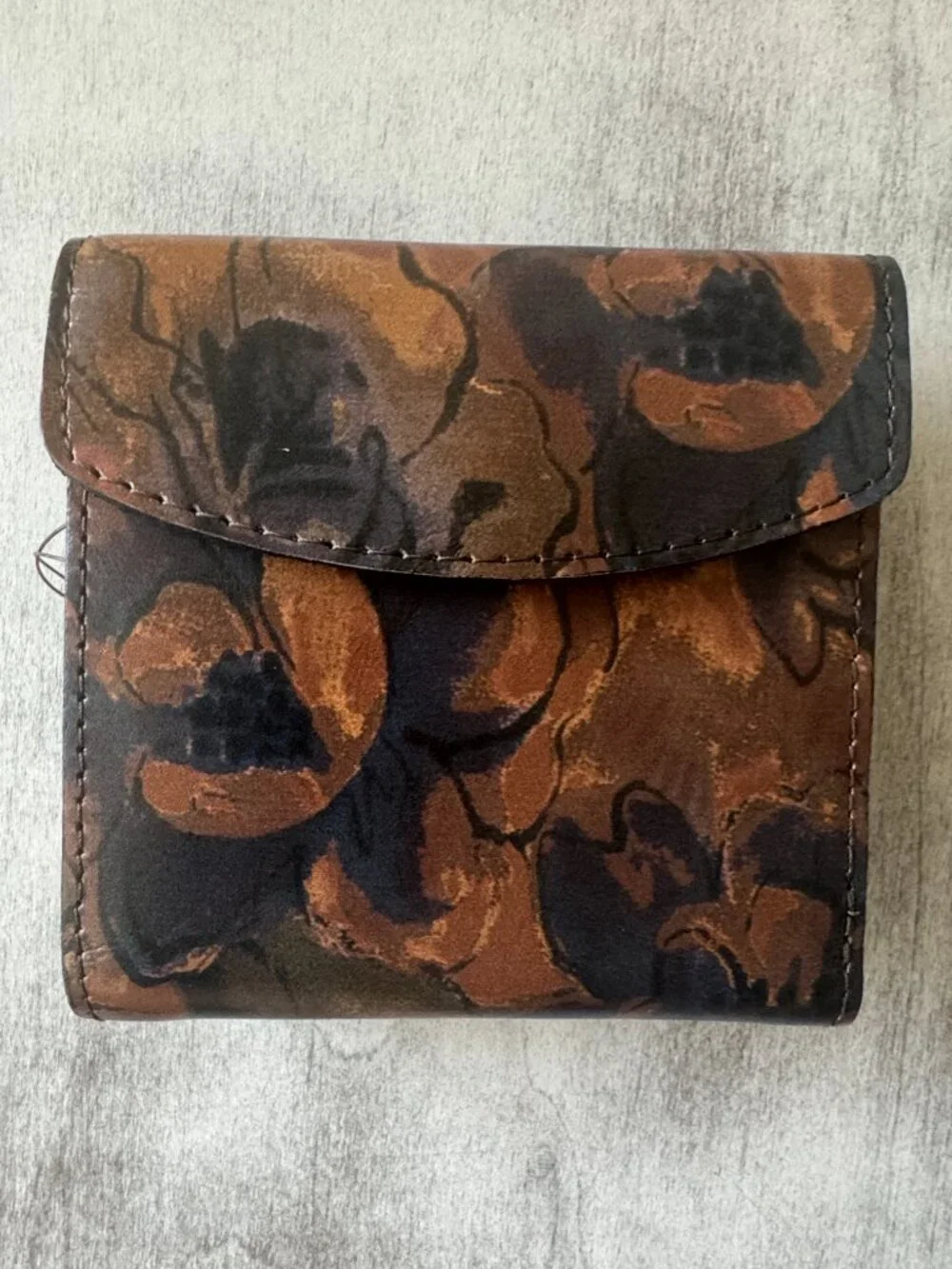 PATRICIA NASH Reiti Bi-Fold Leather RFID Wallet Floral Sienna Sunset Tan Brown
